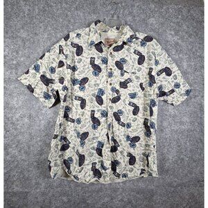 Woolrich Mens Short Sleeve Cotton Fishing Print Button Down Casual Shirt Size XL
